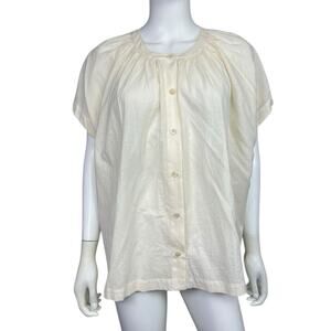 Jenni Kayne Women's M Cream Willow Crew Neck Short Sleeve Button-Up Blouse EUC